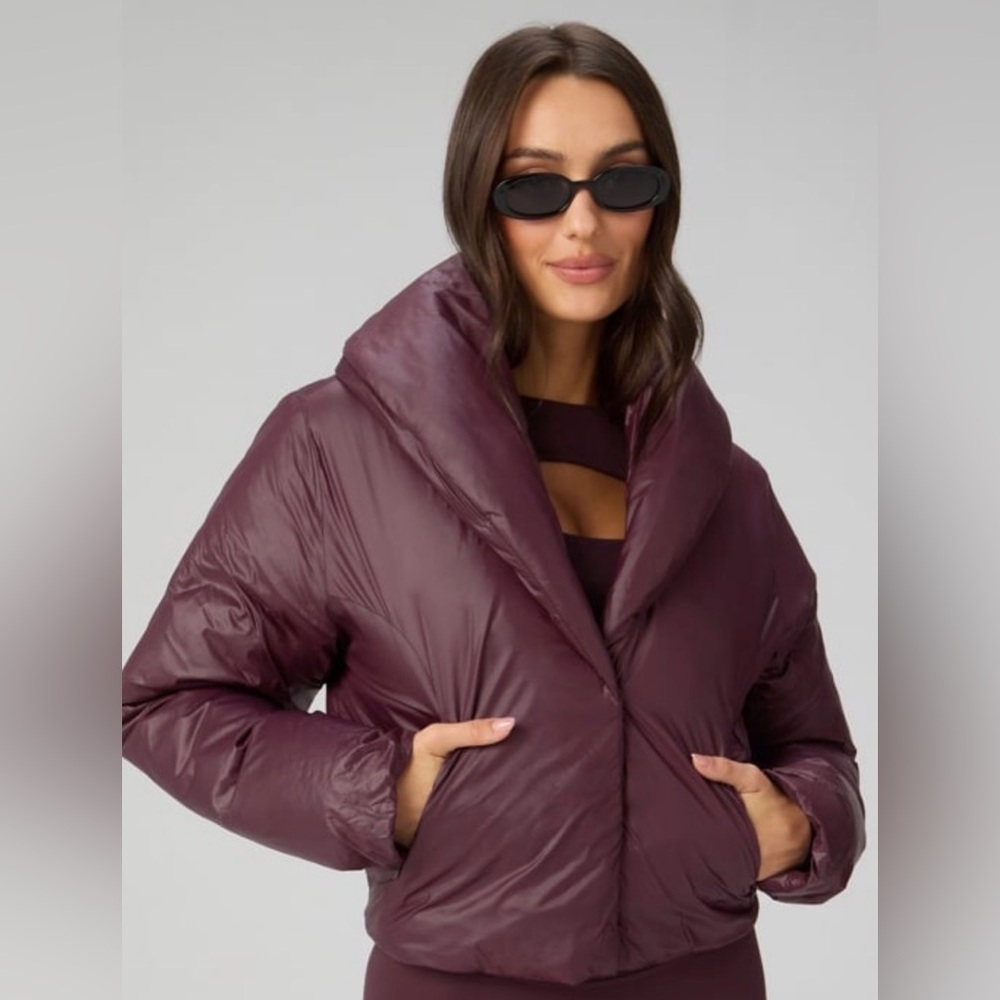 Fabletics Shawl Collar Puffer Shine Jacket